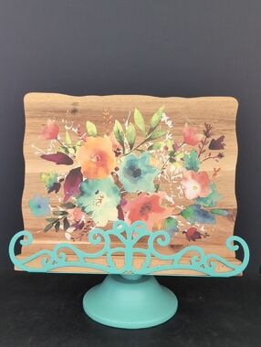 The Pioneer Woman, Willow Wooden Teal/Floral Recipe Book Stand.